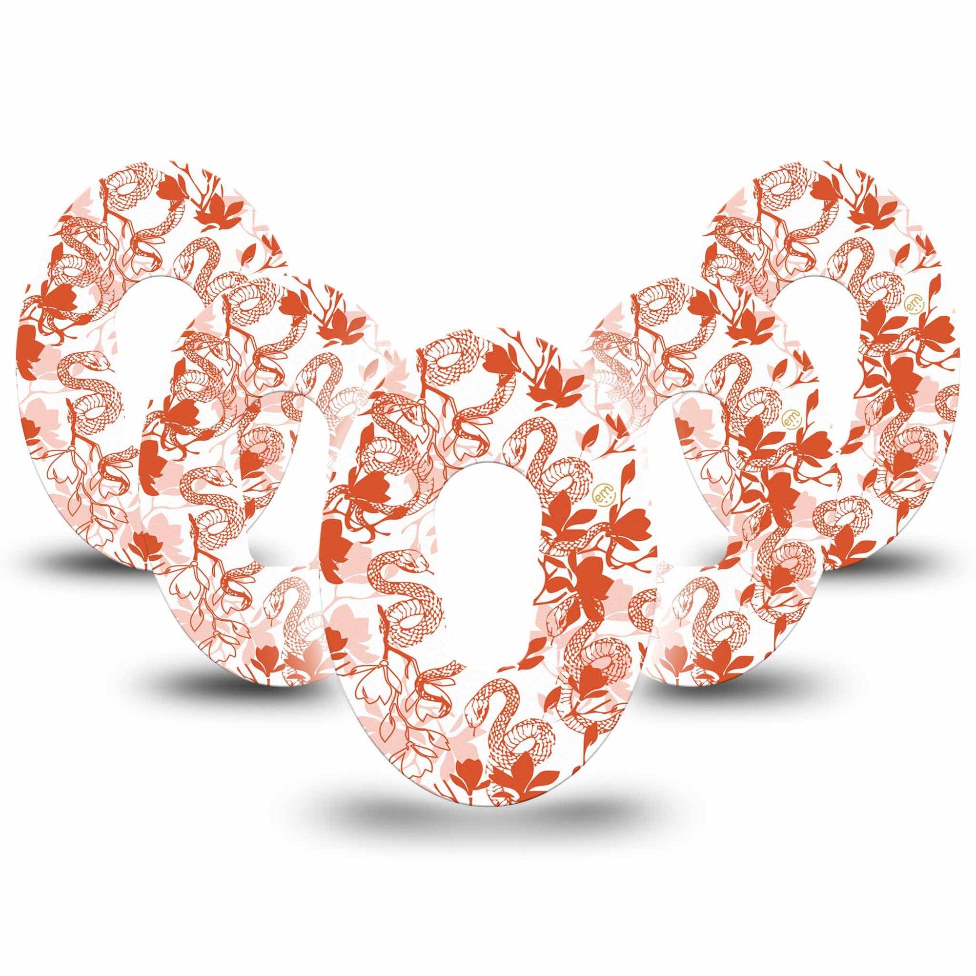 ExpressionMed Lava Coil Floral Dexcom G6 Tape 5- Pack Tape Snake Reptile Floral Deco, Plaster Continuous Glucose Monitor Design