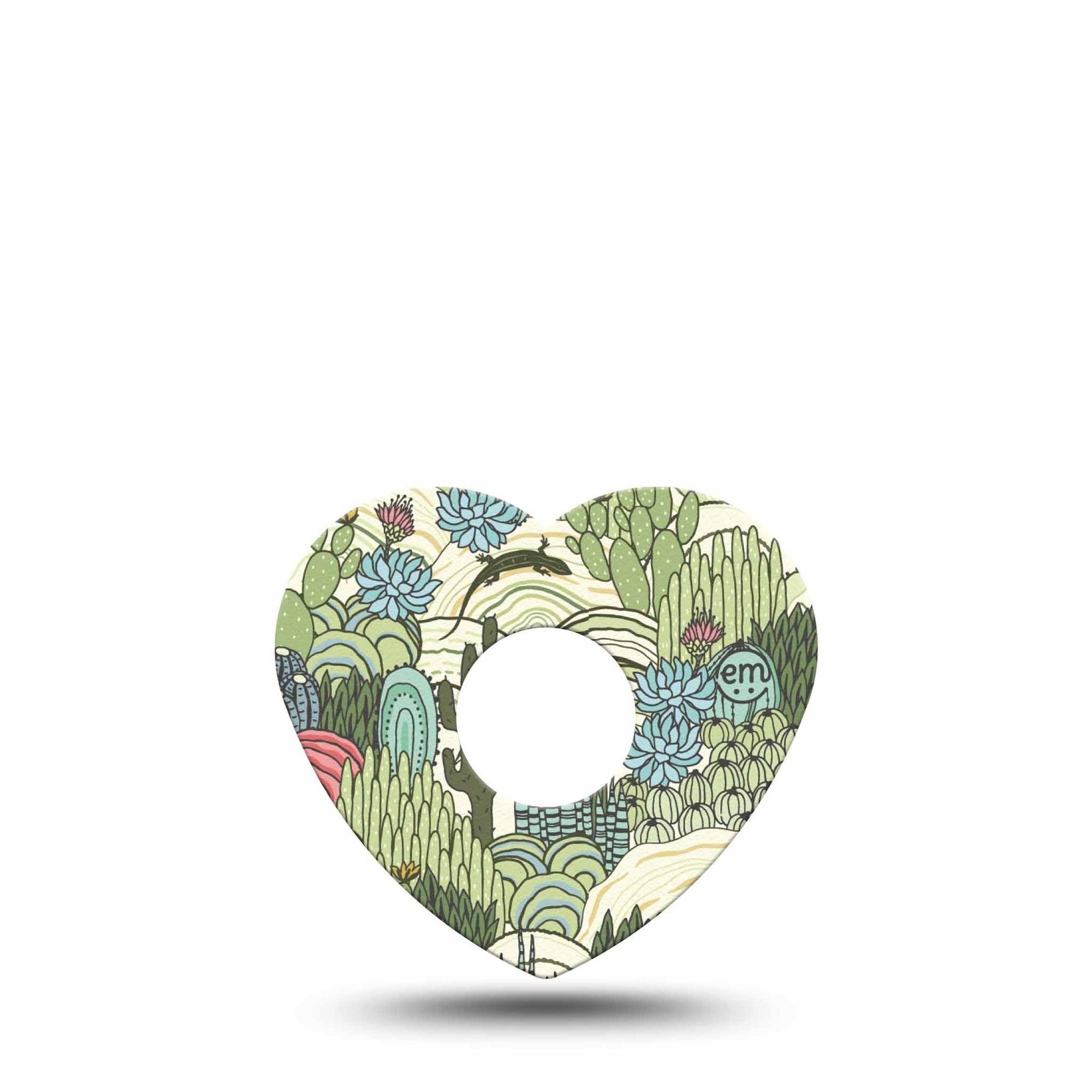 ExpressionMed Cactus Freestyle Libre 3 and Libre 3 Plus Heart Shape Tape Single Tape Green Cactus And Iguana Landscape, Patch CGM Design