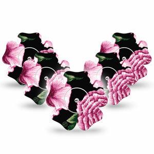 ExpressionMed Intricate Floral Freestyle Libre 2 and Libre 2 Plus Flower Shape Tape, Abbott Lingo,  5-Pack Tape and 5-Pack Sticker Vibrant Florals, Fixing Ring Tape CGM Design