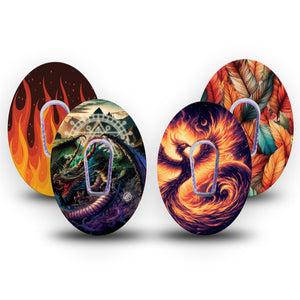 ExpressionMed Ember Rise Variety Pack Dexcom G6 Sticker and Tape  Fierce Creatures, Vinyl Sticker and Tape Design CGM Design