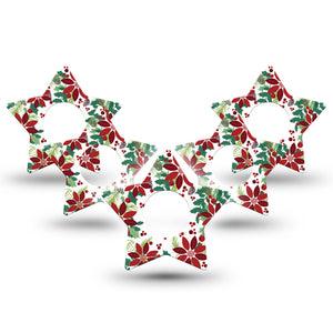 ExpressionMed Christmas Wreath Infusion Set Star Shape Tape 10-Pack Tape Winter Joyful Foliage, Fixing Ring Patch Continuous Glucose Monitor Design