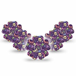 ExpressionMed Neon Skulls Freestyle Libre 3 and Libre 3 Plus Flower Shape Tape 5-Pack Tape and 5-Pack Sticker Purple and Neon Skulls, Plaster CGM Design