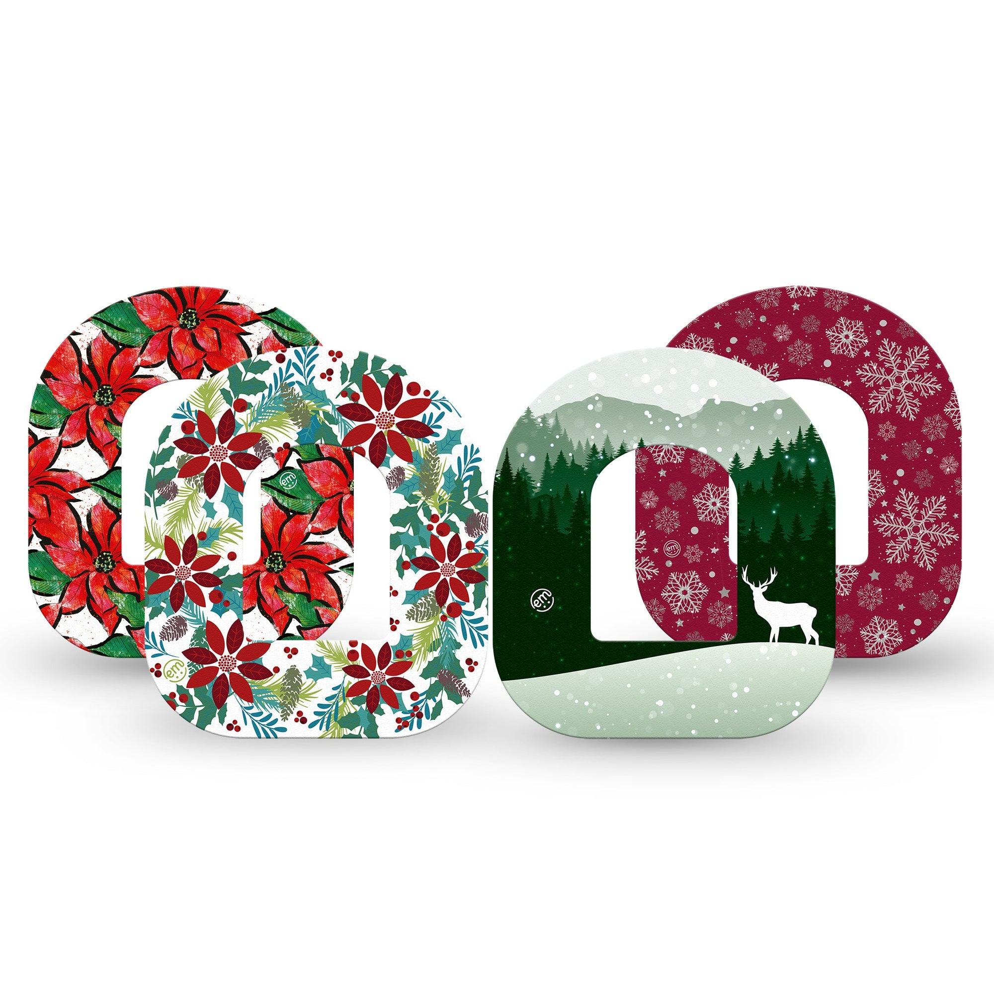 ExpressionMed Winter Variety Pack Omnipod Tape 4-Pack Tape Variety Snowy Christmas Designs, Adhesive Patch Pump Design