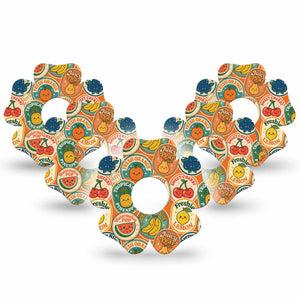 ExpressionMed Fruit Stickers Freestyle Libre 3 and Libre 3 Plus Flower, 5-Pack Retro fruits Sensor Cover for Continuous Glucose Monitor