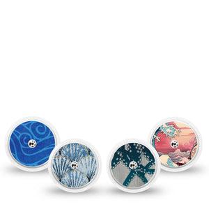 ExpressionMed Ocean Odyssey Variety Pack Freestyle Libre and Libre 2 Plus Sticker, Abbott Lingo, 4-Pack Sticker Variety Tentacles and Waves, Vinyl Graphics Continuous Glucose Monitor Design