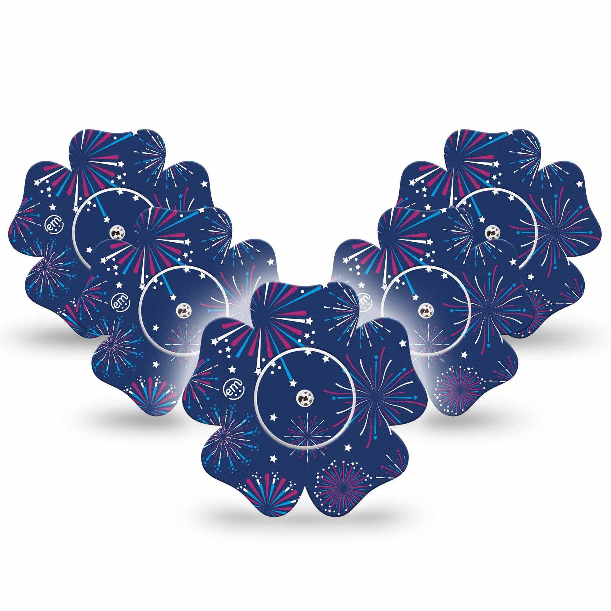 ExpressionMed Night Sky Celebration Freestyle Libre 2 Flower Shape Tape, Abbott Lingo,  5-Pack Tape and 5-Pack Sticker Firework Lit Sky Inspired Fixing Ring Tape CGM Design