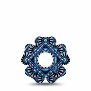 ExpressionMed Indigo Loomwork Freestyle Libre 3 and Libre 3 Plus Flower, Single Tape Navy tan color block Decorative Adhesive Tape for CGM