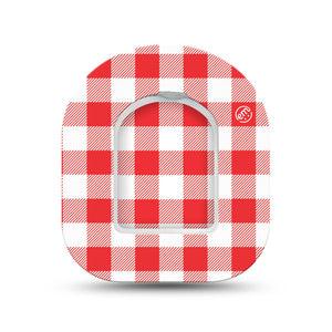 ExpressionMed Red Gingham Omnipod Mini, Single Tape and Single Sticker Red checker print Sensor Cover For Pump