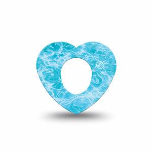 ExpressionMed Sunlit Water Dexcom G7 and Dexcom Stelo Glucose Biosensor System Heart, Single Tape Blue water Decorative Patch for CGM