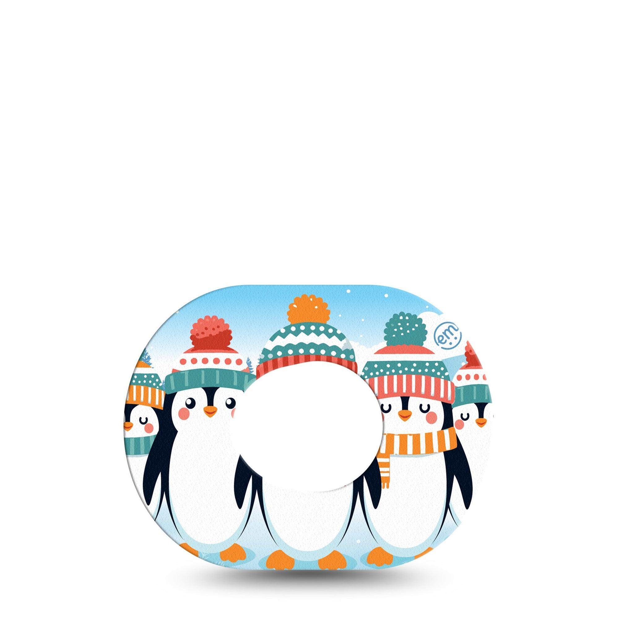 ExpressionMed Penguins In Row Dexcom G7 and Stelo Mini Tape, Dexcom Stelo Glucose Biosensor System, Single Tape Hat and Scarf Penguins, Patch Continuous Glucose Monitor Design