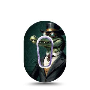 ExpressionMed Dapper Alligator Dexcom G6 Mini Tape, Single Tape and Single Sticker Top Hat Wearing Gator, Adhesive Tape CGM Design