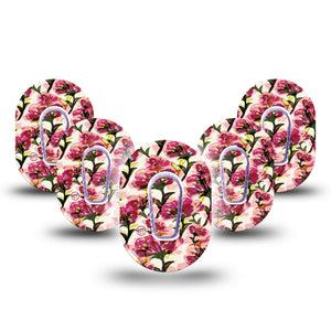 ExpressionMed Maroon Flowers Dexcom G6 Mini Tape, 5-Pack Tape and 5-Pack Sticker Wine Red Gossamer Florals, Adhesive Tape CGM Design