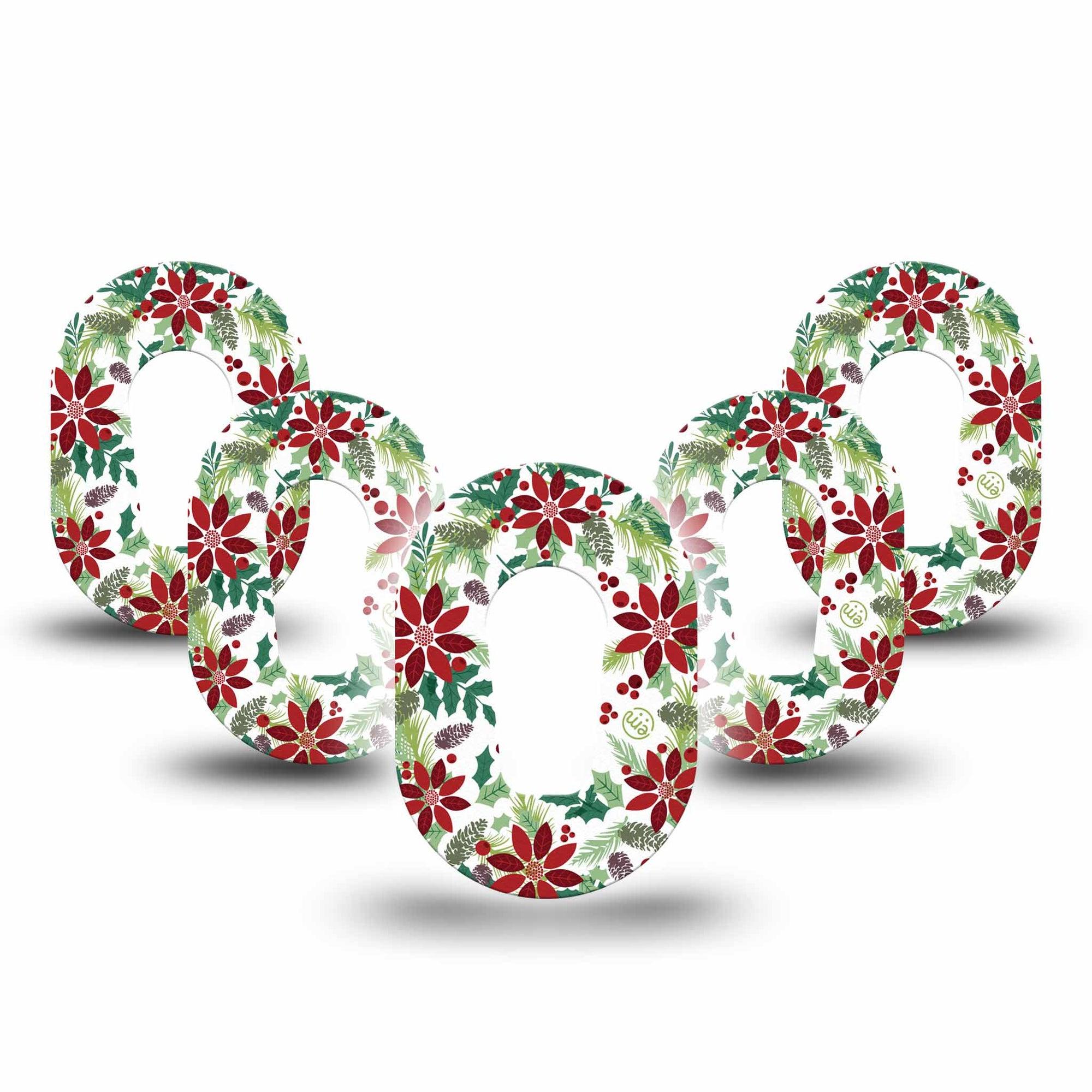 ExpressionMed Christmas Wreath Dexcom G6 Mini Tape 5-Pack Tape Joyful Wreath, Adhesive Tape CGM Design