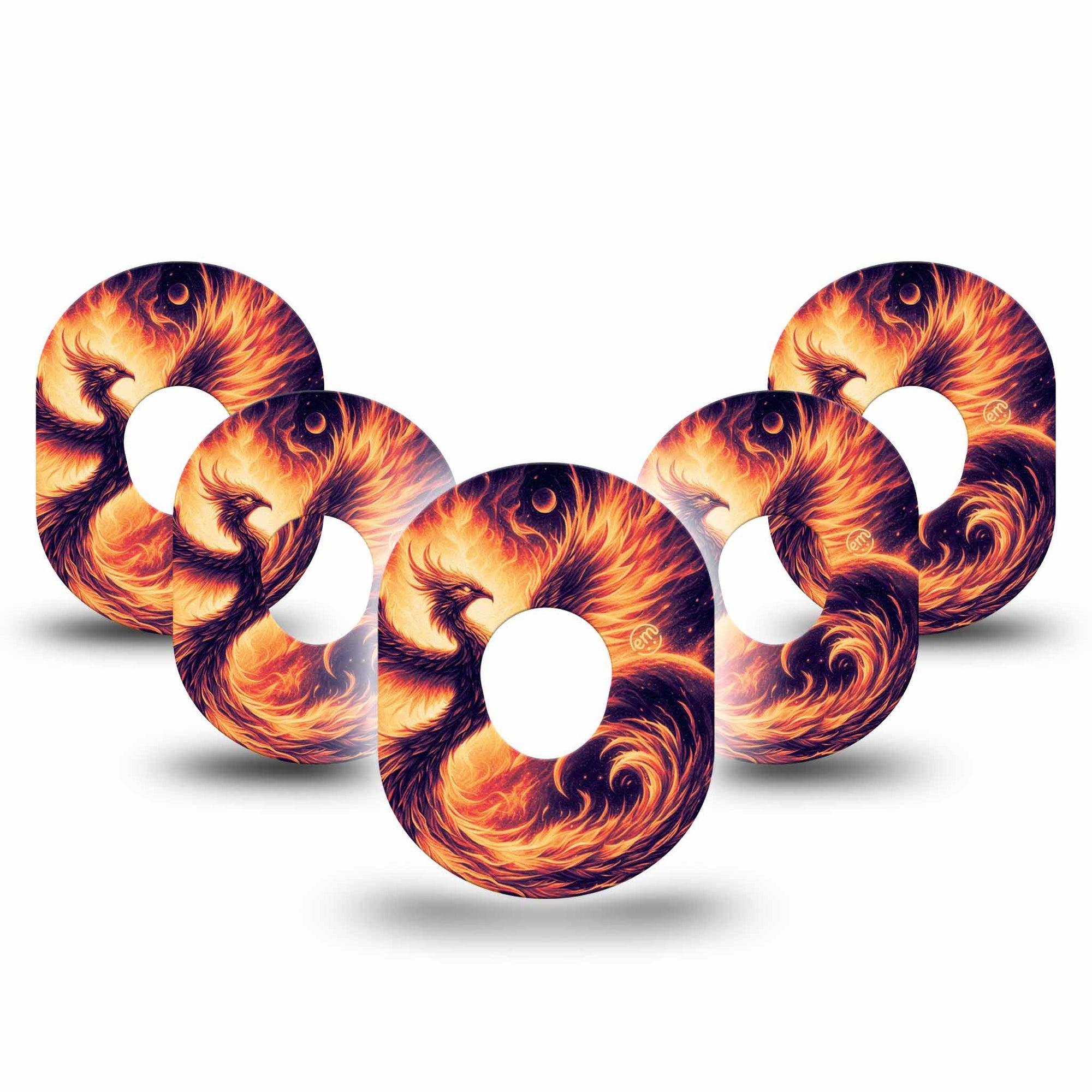 ExpressionMed Rising Phoenix Dexcom G7 Tape, Dexcom Stelo Glucose Biosensor System, 5-Pack Tape Mythical Firebird, Overlay Tape CGM Design