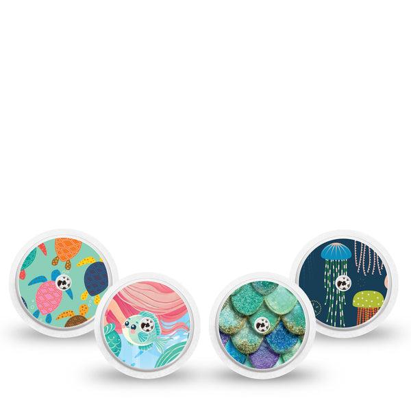 ExpressionMed Tidepool Freestyle Libre, Libre 2 Plus, and Abbott Lingo Sticker, 4-Pack Sticker whimsical tidepool marine art Overlay Patch for Continuous Glucose Monitor