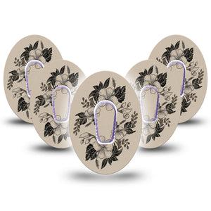 ExpressionMed Low Tide Dexcom G6, 5-Pack Tape and 5-Pack Sticker Tan floral line art Decorative Decal for CGM