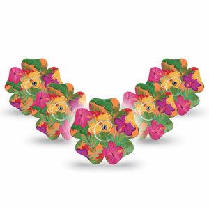 ExpressionMed Bright Hibiscus Freestyle Libre 3 and Libre 3 Plus Flower Shape Tape 5-Pack Tape and 5-Pack Sticker Exotic Blossom Overlay Tape CGM Design