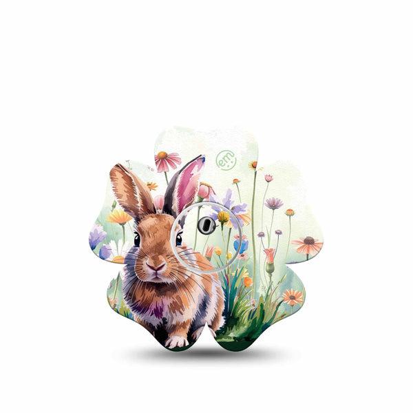 ExpressionMed Watercolor Bunny Freestyle Libre 3 and Libre 3 Plus Flower Shape Tape Single Tape and Single Sticker Fluffy Floral Bunny, Plaster CGM Design