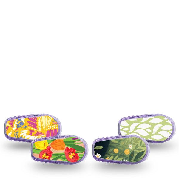 ExpressionMed Vivid Garden Dexcom G6 Sticker, 4-Pack Sticker Tulips and butterfly prints Adhesive Tape for CGM
