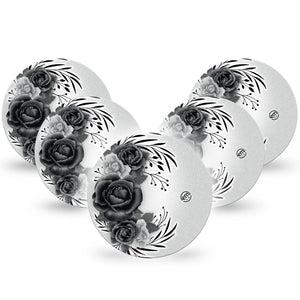 ExpressionMed Tattoo Rose Dexcom G7 Overpatch, 5-Pack, Black Roses Artwork Themed, CGM Plaster Tape Design, Dexcom Stelo