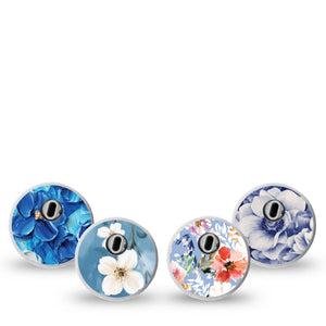 ExpressionMed Blue Petals Freestyle Libre 3 and Libre 3 Plus Sticker, 4-Pack Sticker Spring blue blossoms Vinyl Decoration for CGM