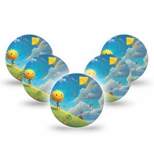 ExpressionMed Summer Kite Freestyle Libre 3 and Libre 3 Plus Overpatch, 5-Pack Tape Sun Inspired Character, Adhesive Patch CGM Design
