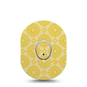 ExpressionMed Yellow Sundress Dexcom G7 Sticker and Tape, Dexcom Stelo Glucose Biosensor System,  Beaming Gold Shapes, Vinyl Sticker and Tape Pairing Continuous Glucose Monitor Design