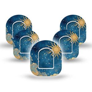 ExpressionMed Mystic Skies Omnipod Mini, 5-Pack Tape and 5-Pack Sticker Whimsical sun and stars Waterproof Plaster For Insulin Pump