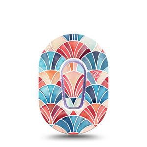 ExpressionMed Watercolor Fan Dexcom G6 Mini, Single Tape and Single Sticker Summertime fan print Waterproof Adhesive Tape for CGM