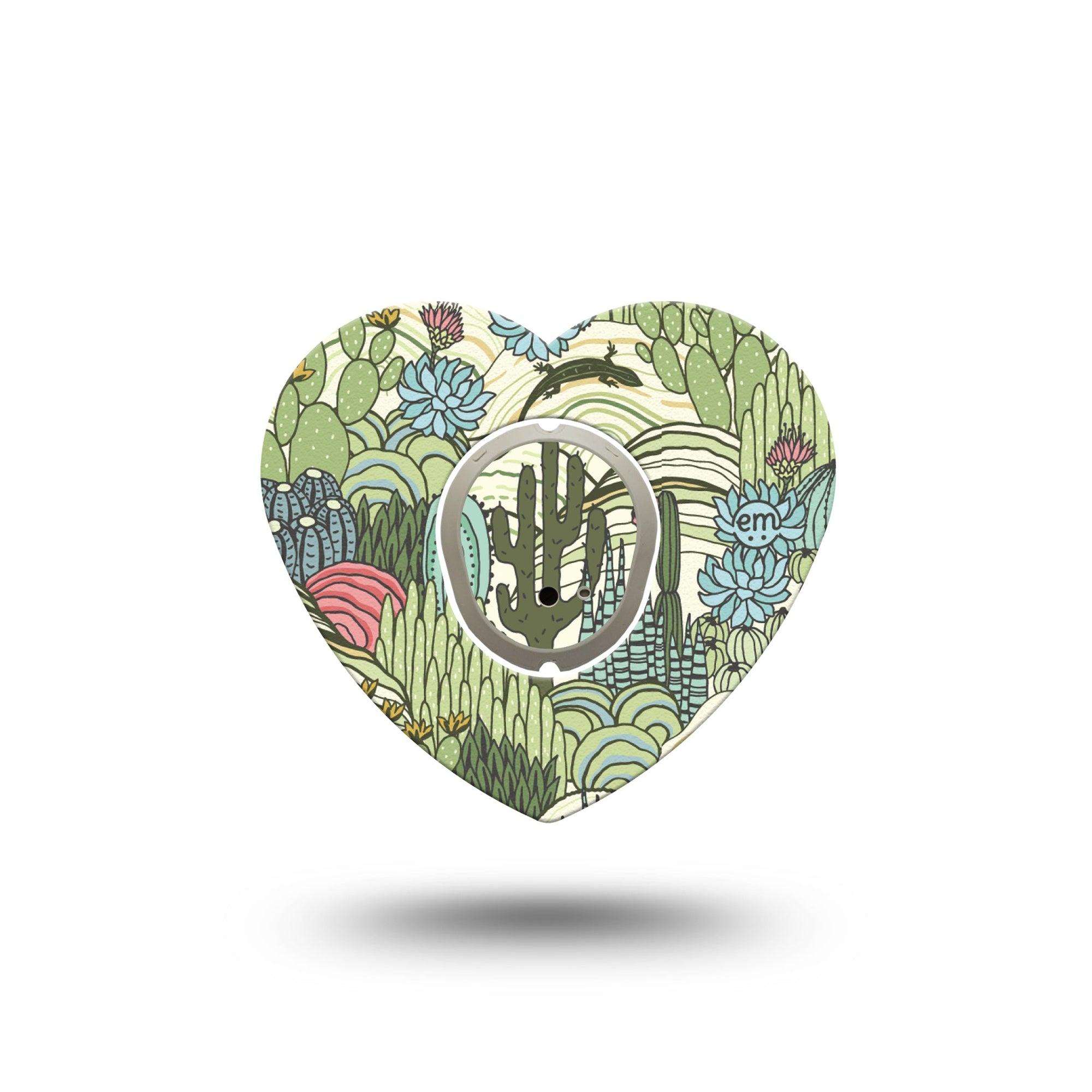 ExpressionMed Cactus Dexcom G7 Heart Shape Tape, Dexcom Stelo Glucose Biosensor System, Single Tape and Single Sticker Summer Cactus Plants, Overlay Patch CGM Design