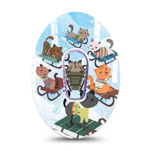 ExpressionMed Sledding Cats In Sweaters Dexcom G6 Tape Single Tape and Single Sticker Sledding Fun Cats, Plaster CGM Design