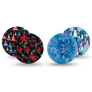 ExpressionMed North Pole Freestyle Libre, Libre 2 Plus, and Abbott Lingo OverPatch, 4-Pack Tape winter patterns Fixing Ring Tape for Continuous Glucose Monitor