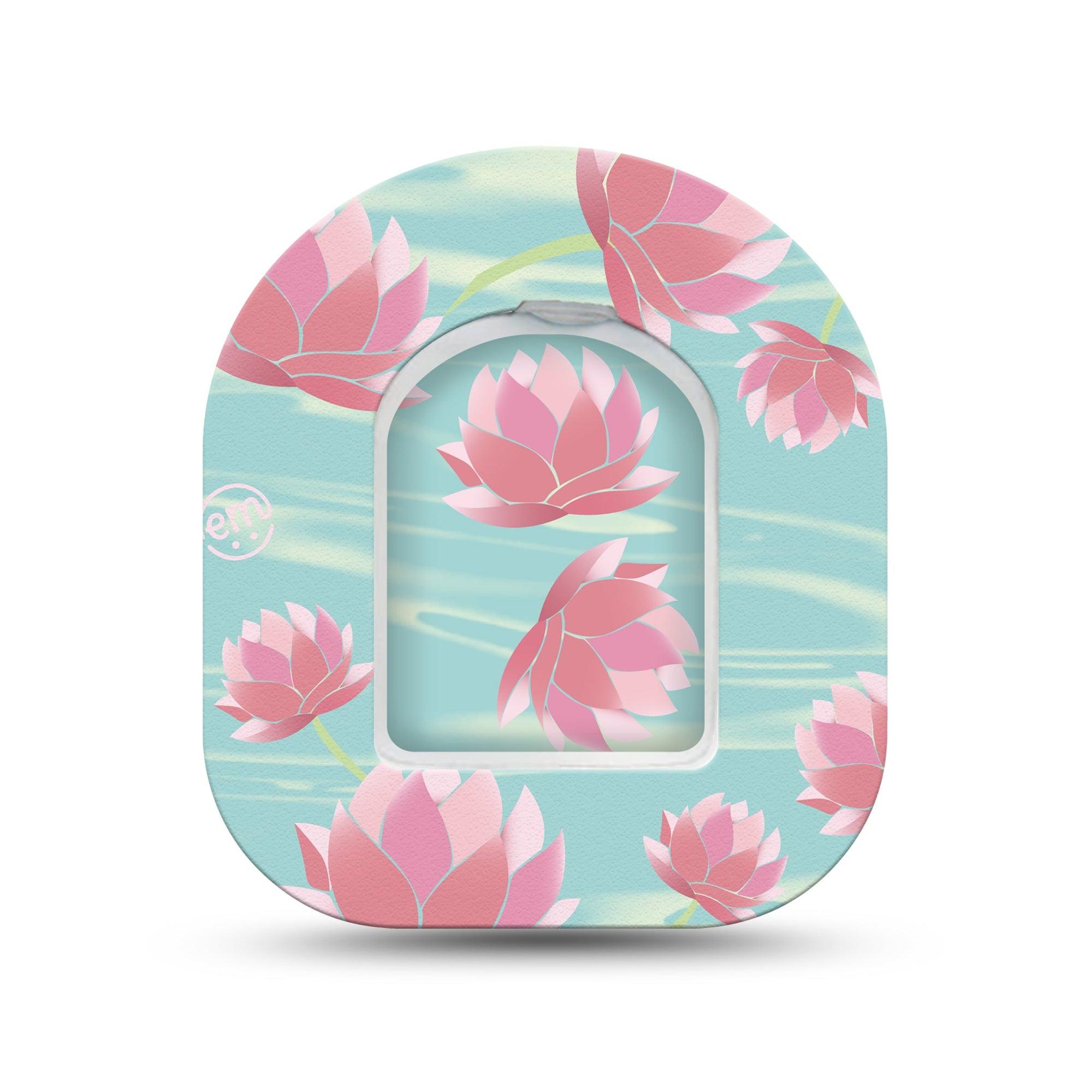ExpressionMed Meditation Lotus Omnipod Surface Center Sticker and Mini Tape Pink Lotus Floating in Water Vinyl Sticker and Tape Design Pump Design