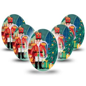 ExpressionMed Nutcracker Dexcom G6 Tape 5-Pack Tape and 5-Pack Sticker Holiday Season Nutcracker, Plaster CGM Design