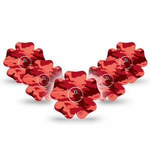 ExpressionMed Red Camo Freestyle Libre 3 and Libre 3 Plus Flower Shape Tape 5-Pack Tape and 5-Pack Sticker Red Camouflage, Plaster CGM Design
