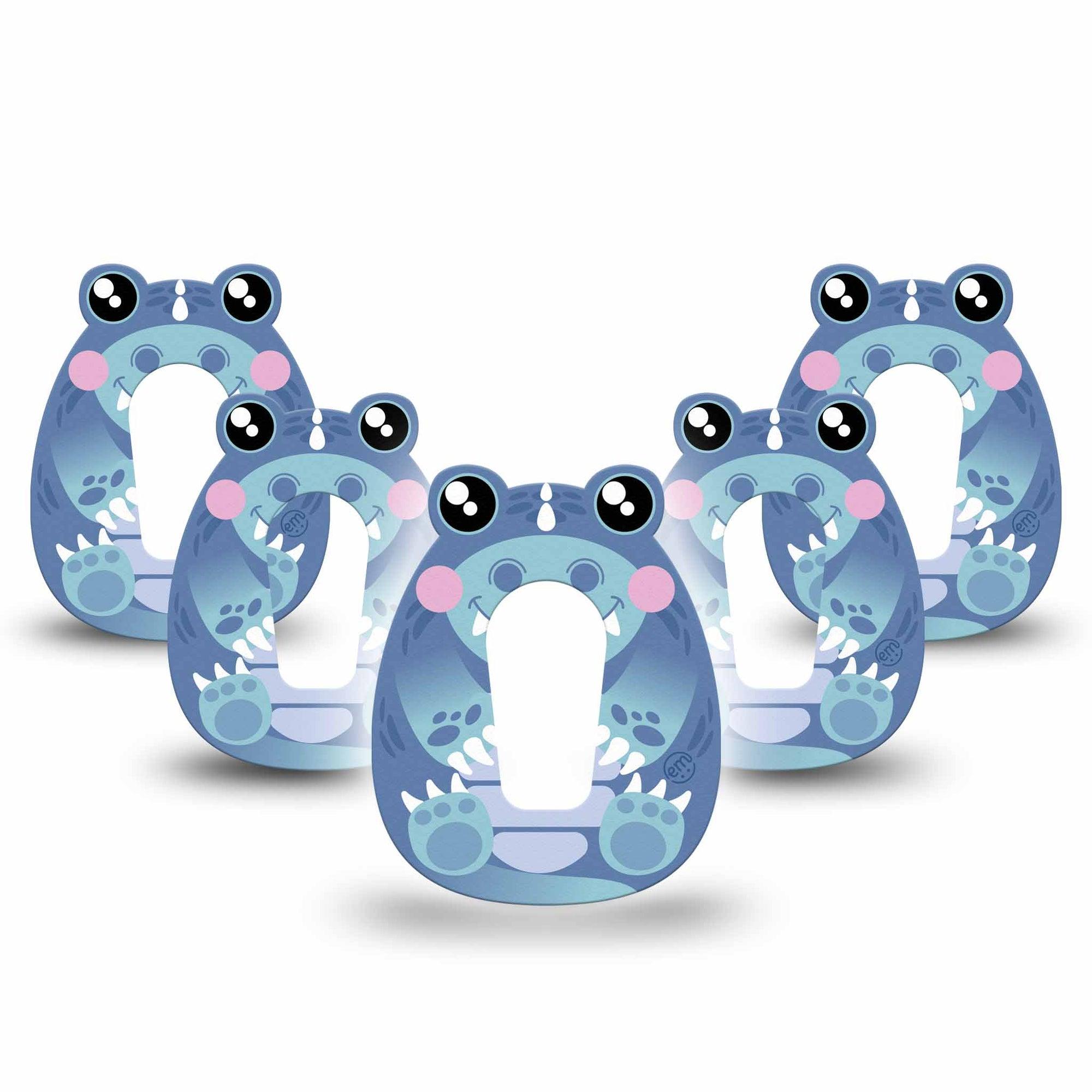 ExpressionMed Blue Dinosaur Dexcom G6 Gumdrop Shape Tape, 5-Pack Tape Squishmellow Dino Baby Inspired Overlay Patch CGM Design