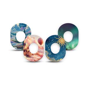 ExpressionMed Wanderer's Reverie Variety Pack Dexcom G7 and Dexcom Stelo Glucose Biosensor System Mini, 4-Pack Tape Cute otherworldly prints Fixing Ring Patch for Continuous Glucose Monitor