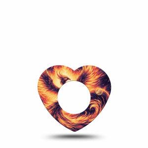 ExpressionMed Rising Phoenix Freestyle Libre 2 and Libre 2 Plus Heart Shape Tape, Abbott Lingo, Single Tape Fire Rising Phoenix, Adhesive Patch CGM Design