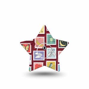 ExpressionMed Postage Stamp Freestyle Libre 3 and Libre 3 Plus Star, Single Tape and Single Sticker Illistrated postage stamps Fixing Ring Tape for CGM