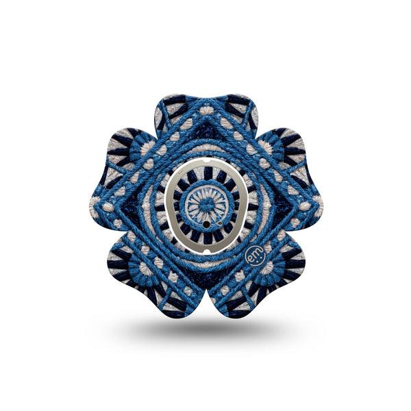 ExpressionMed Indigo Loomwork Dexcom G7 and Dexcom Stelo Glucose Biosensor System Flower, Single Tape and Single Sticker Woven fabric inspired Patch for CGM