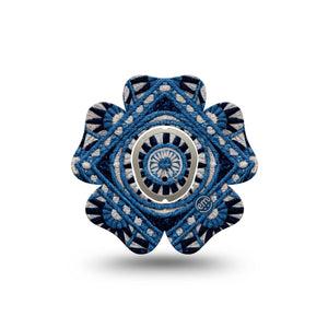 ExpressionMed Indigo Loomwork Dexcom G7 and Dexcom Stelo Glucose Biosensor System Flower, Single Tape and Single Sticker Woven fabric inspired Patch for CGM