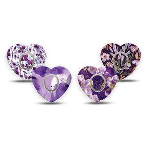 ExpressionMed Moody Plum Dexcom G7 and Dexcom Stelo Glucose Biosensor System Heart, tape and sticker  Elegant purple petals Vinyl Decoration for CGM