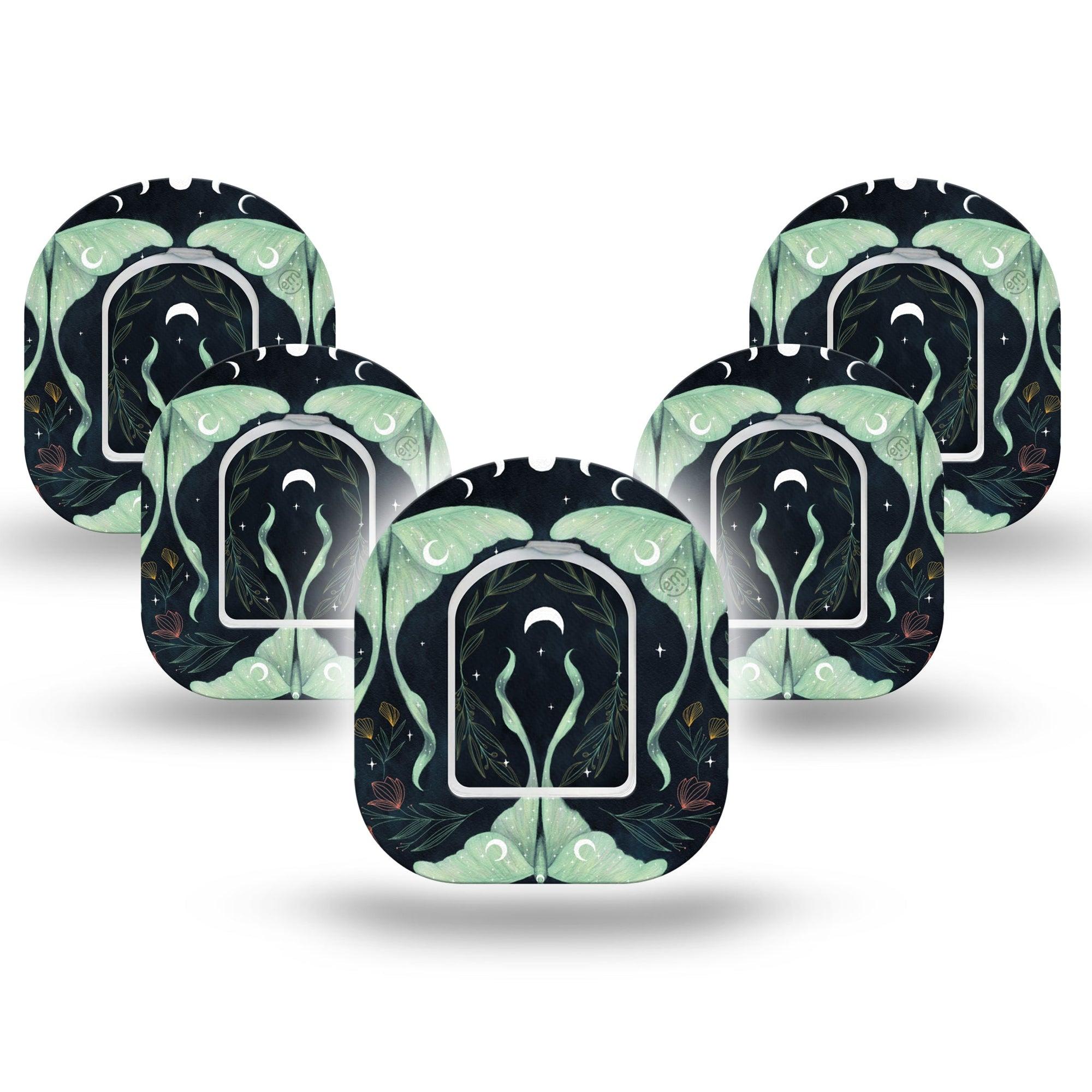 ExpressionMed Luna Moth Omnipod Mini Tape 5-Pack Tape and 5-Pack Sticker Moth Cosmic Inspired, Adhesive Tape Pump Design