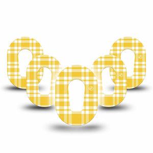 ExpressionMed yellow gingham Dexcom G6 Mini, 5-Pack Yellow white checkered Waterproof Plaster for Continuous Glucose Monitor
