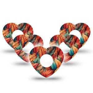 ExpressionMed Fall Leaf Feathers Infusion Set Heart Shape Tape 10-Pack Bundle of Orange Teal Feathers Adhesive Tape Continuous Glucose Monitor Design