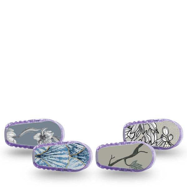 ExpressionMed Graceful Shores Dexcom G6 Sticker, 4-Pack Sticker Florals cranes Adhesive Tape for CGM