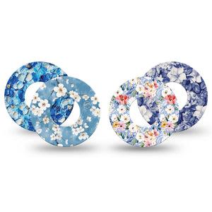 ExpressionMed Blue Petals Freestyle Libre, Libre 2 Plus, and Abbott Lingo, 4-Pack Tape White and blue petals Decorative Patch for Continuous Glucose Monitor