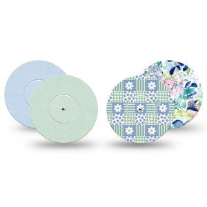 ExpressionMed Soft Balance Freestyle Libre, Libre 2 Plus, and Abbott Lingo, tape and sticker  Checkered green blue florals Adhesive Tape for CGM