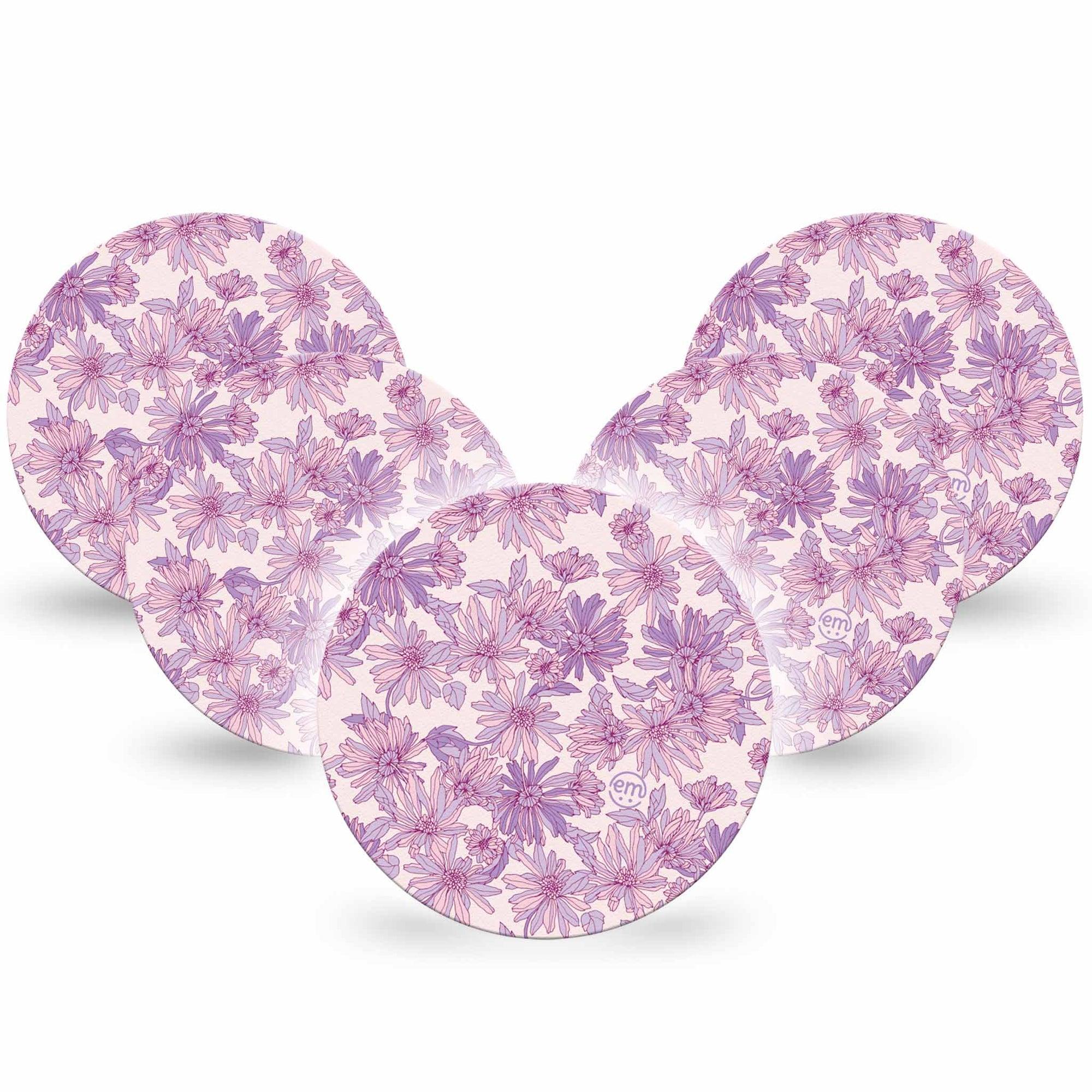 ExpressionMed Purple Daisy Dexcom G7 Overpatch, Dexcom Stelo Glucose Biosensor System, 5-Pack Tape Gentle Pastel Lilac Florals, Overlay Tape CGM Design