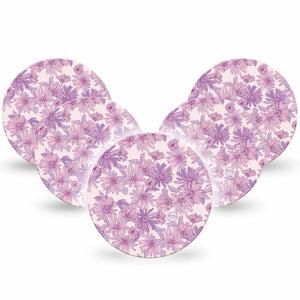 ExpressionMed Purple Daisy Freestyle Libre and Libre 2 Plus Overpatch, Abbott Lingo, 5-Pack Tape Summer Purple Flowers, Fixing Ring Patch CGM Design